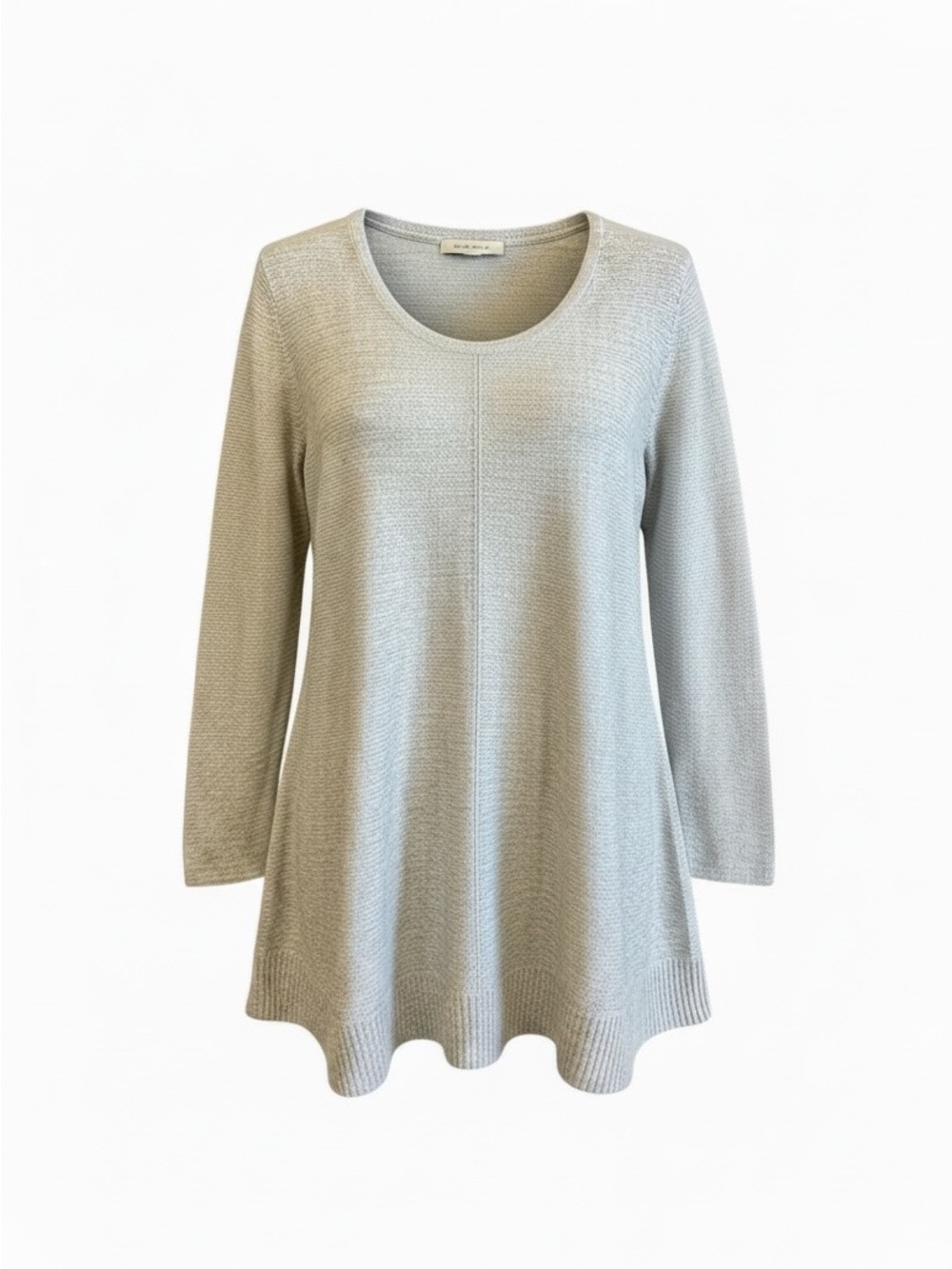Eileen Fisher Sweater Gray Linen Knit Top Scoop Neck Minimalist Open Medium